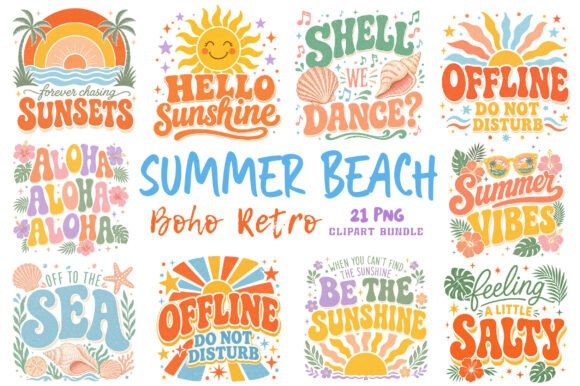 Download Boho Retro Summer Beach PNG Bundle - Retro summer Collection