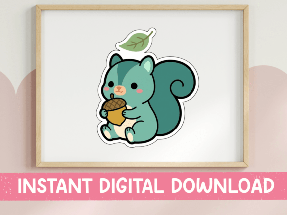 Download Cute Teal Squirrel Acorn Sticker - Squirrel Collection