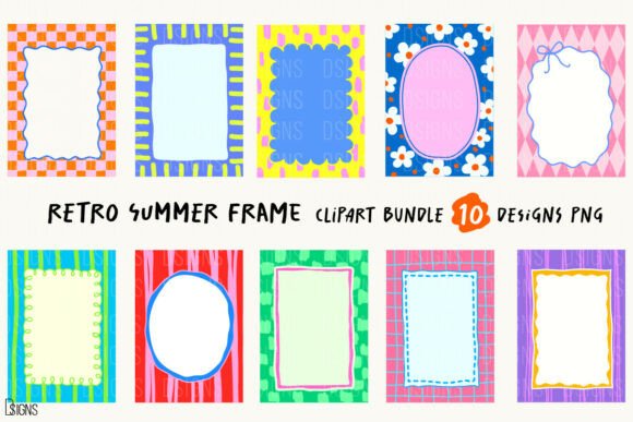 Download Retro Summer Frame Clipart Bundle - Retro summer Collection