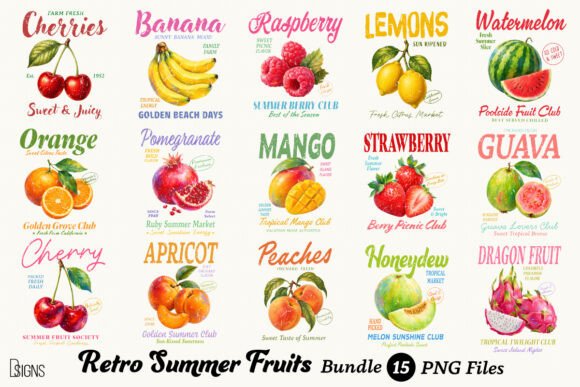 Download Retro Summer Fruits Vintage Bundle PNG - Retro summer Collection