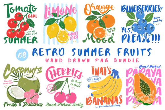 Download Retro Summer Fruits PNG Bundle - Retro summer Collection