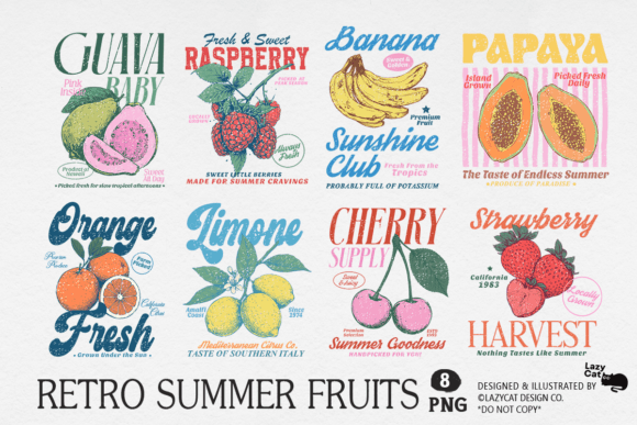 Download Retro Summer Fruits PNG Bundle - Retro summer Collection