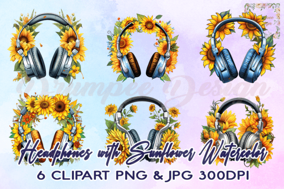 Download Headphones with Sunflower Watercolor PNG - Watercolor png Collection