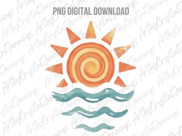 Download Retro Summer Sun and Ocean Waves PNG - Retro summer Collection