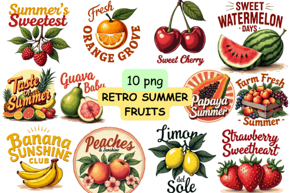 Download Retro Summer Fruits PNG Bundle | Vintage - Retro summer Collection