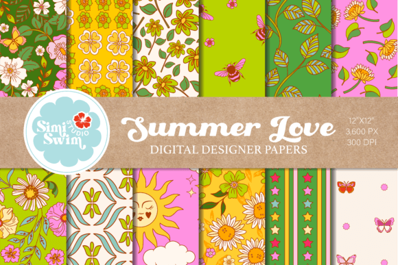 Download Digital Retro Summer Love Floral Paper - Retro summer Collection