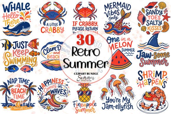 Download Retro Summer Beach Clipart Bundle - Retro summer Collection